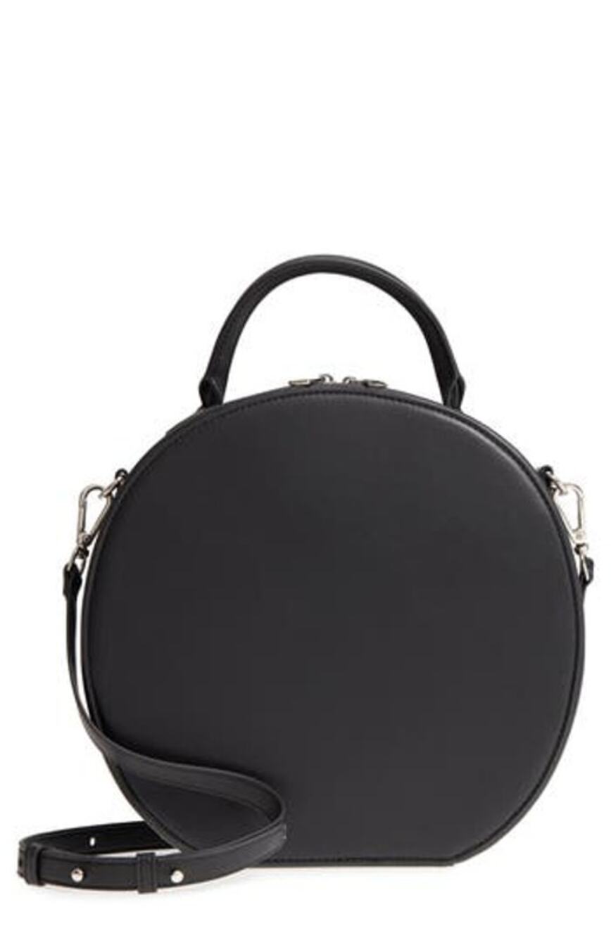 Steve Madden Jill Large Pebbled Round Canteen Bag Blk Top handle Shoulder Purse